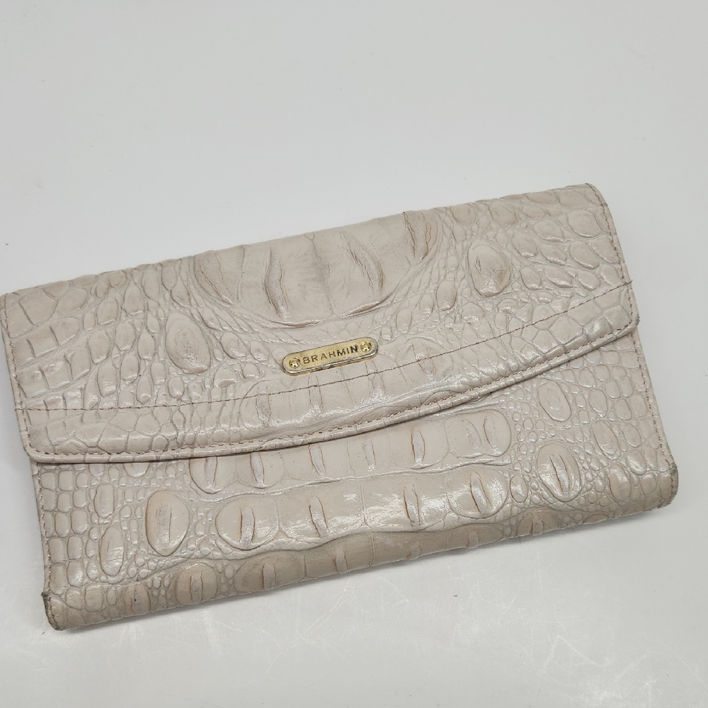 Brahmin Cream Croc-Embossed Leather Clutch